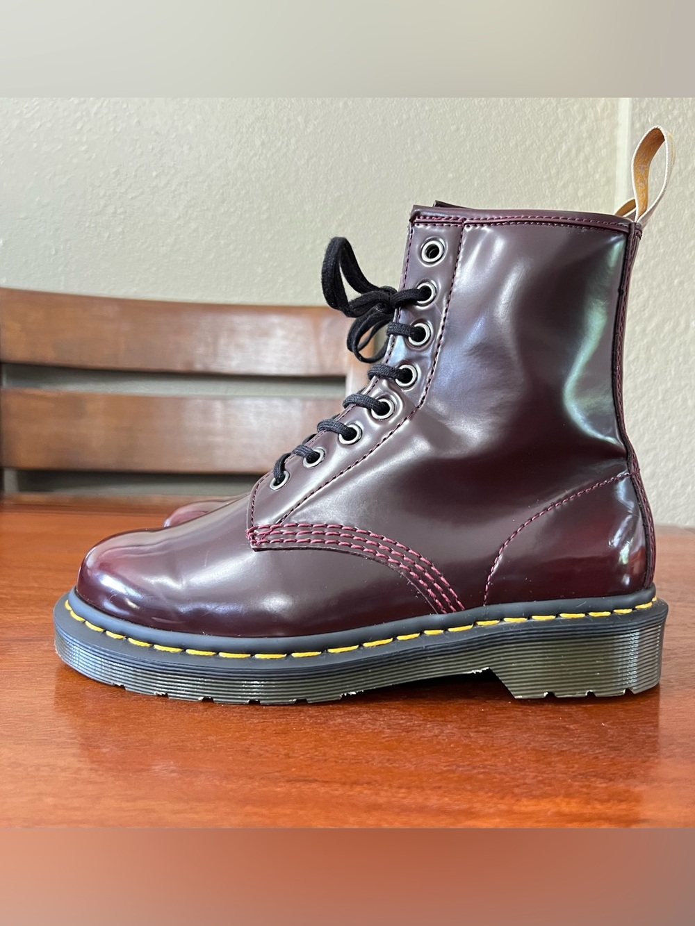 NEW Dr. Martens 1460 Vegan Leather 8-Eye Boot Cherry Red (Rub Off) GORGEOUS Goth - Picture 7 of 14